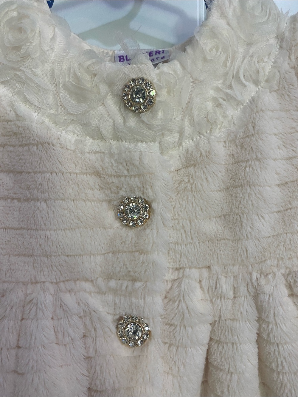 Blueberi Boulevard Cream Plush Flower Trim Coat - Picture 6 of 8